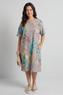 Madeline Floral Print Linen Dress Mid Grey
