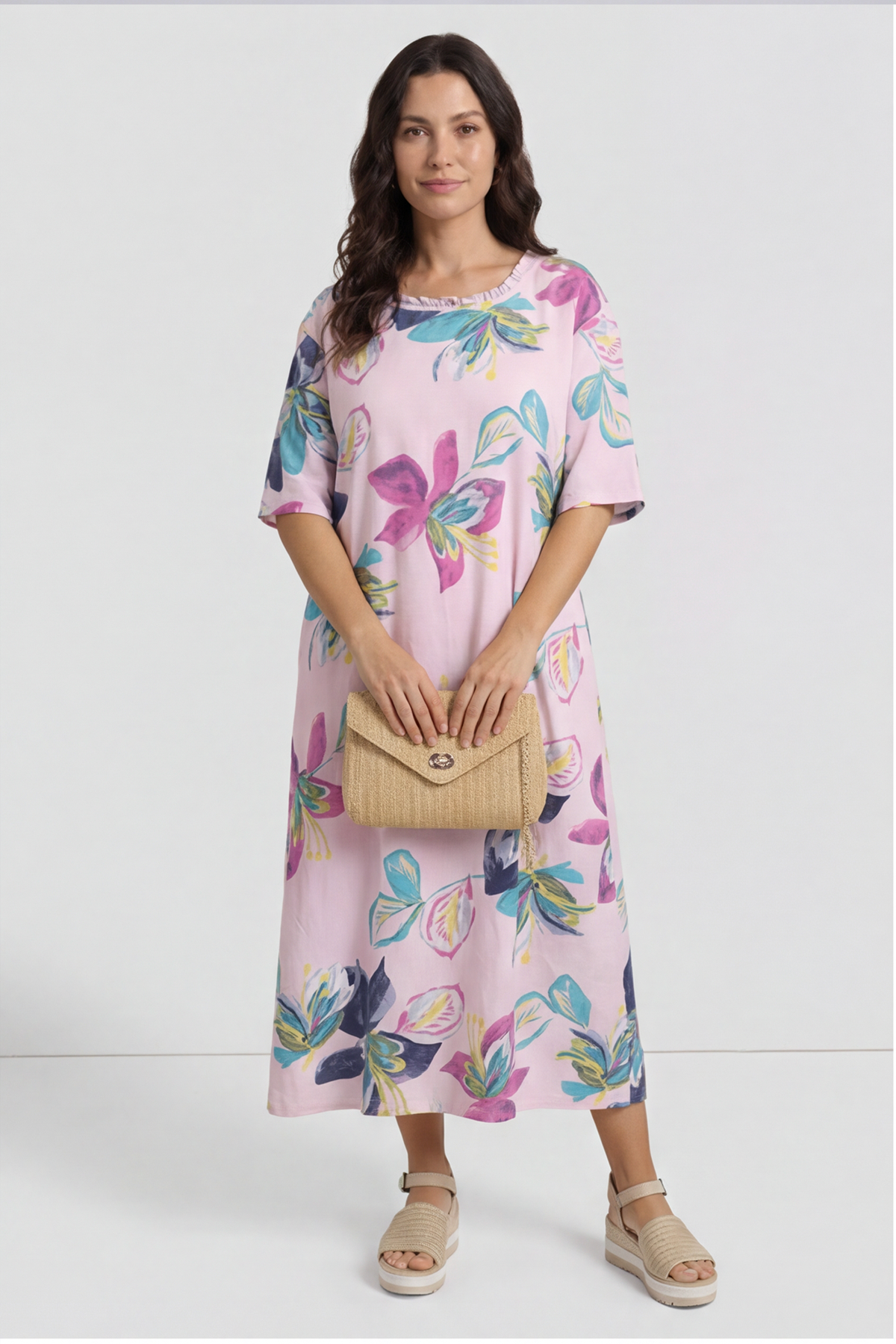 Mallory Print Linen Dress Pink