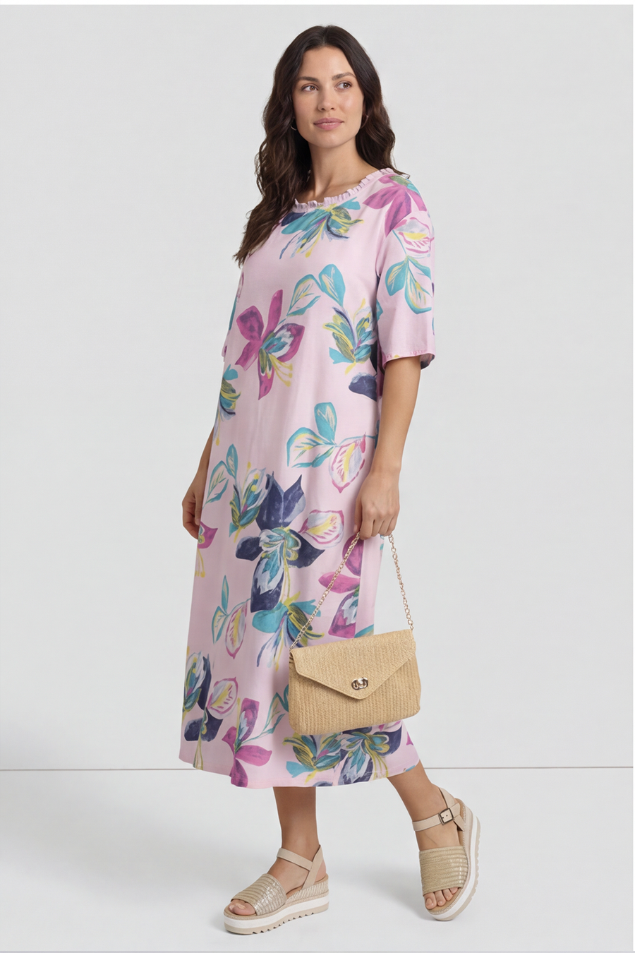 Mallory Print Linen Dress Pink