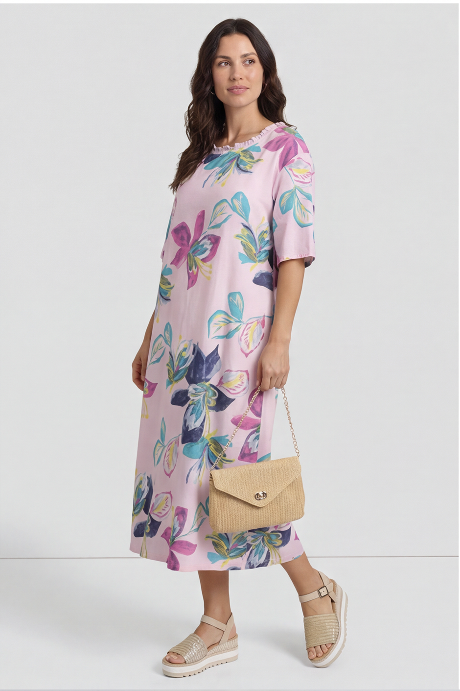 Mallory Print Linen Dress Pink