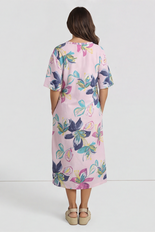 Mallory Print Linen Dress Pink - Image 4
