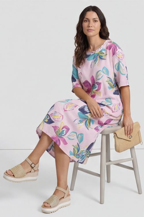 Mallory Print Linen Dress Pink - Image 5