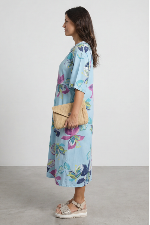 Mallory Print Linen Dress Light Blue - Image 2