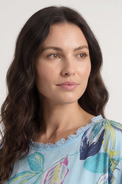Mallory Print Linen Dress Light Blue - Image 3