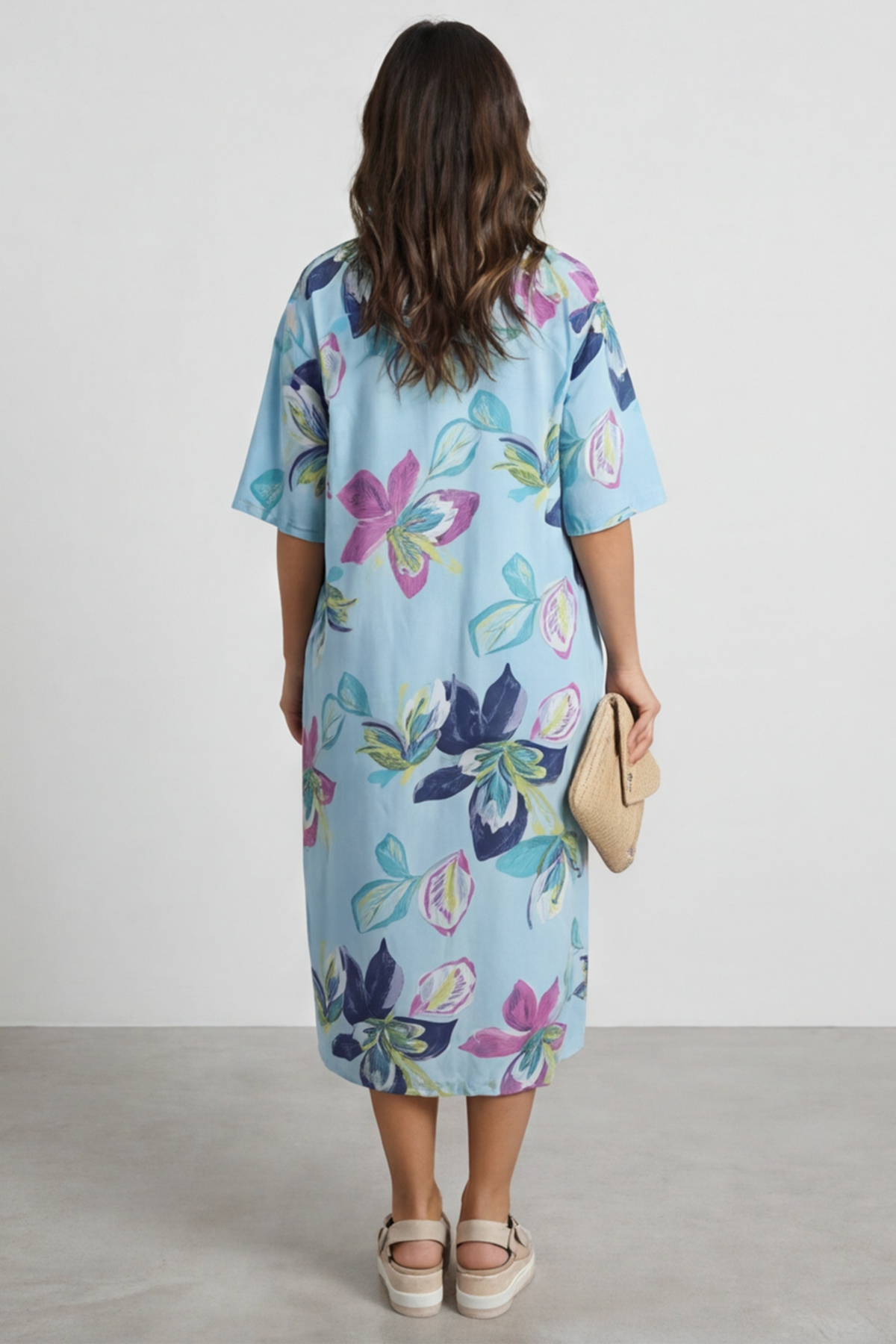 Mallory Print Linen Dress Light Blue