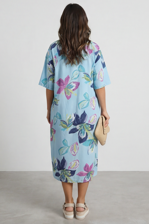 Mallory Print Linen Dress Light Blue - Image 4