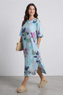 Mallory Print Linen Dress Light Blue