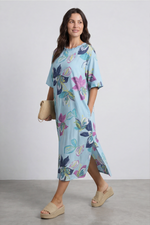 Mallory Print Linen Dress Light Blue Light Blue - Mallory Print Linen Dress Light Blue