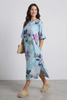 Mallory Print Linen Dress Light Blue
