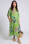 Mallory Print Linen Dress Olive