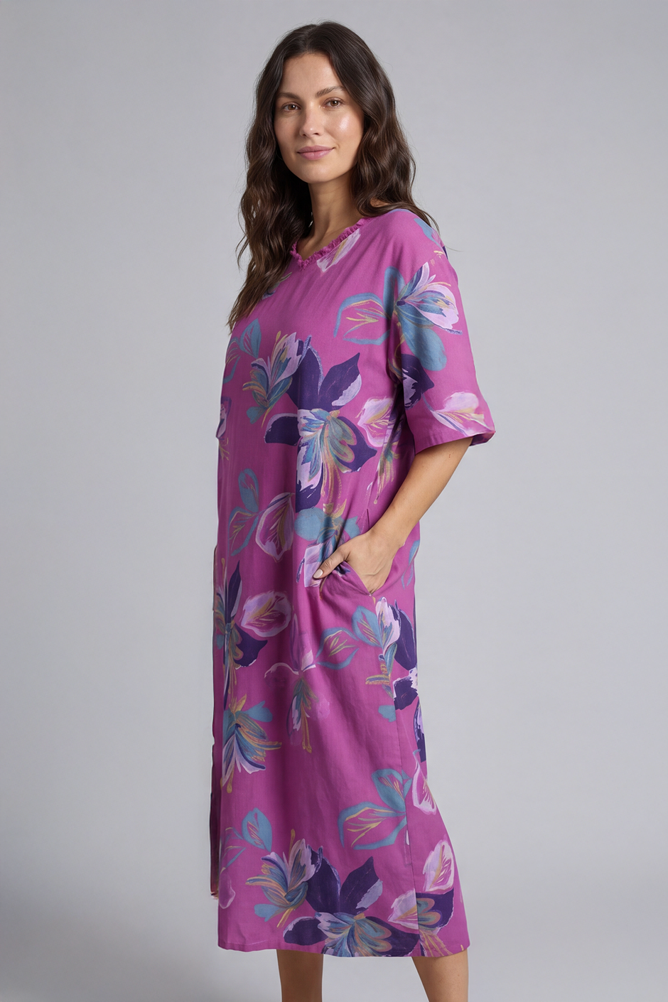 Mallory Print Linen Dress Purple