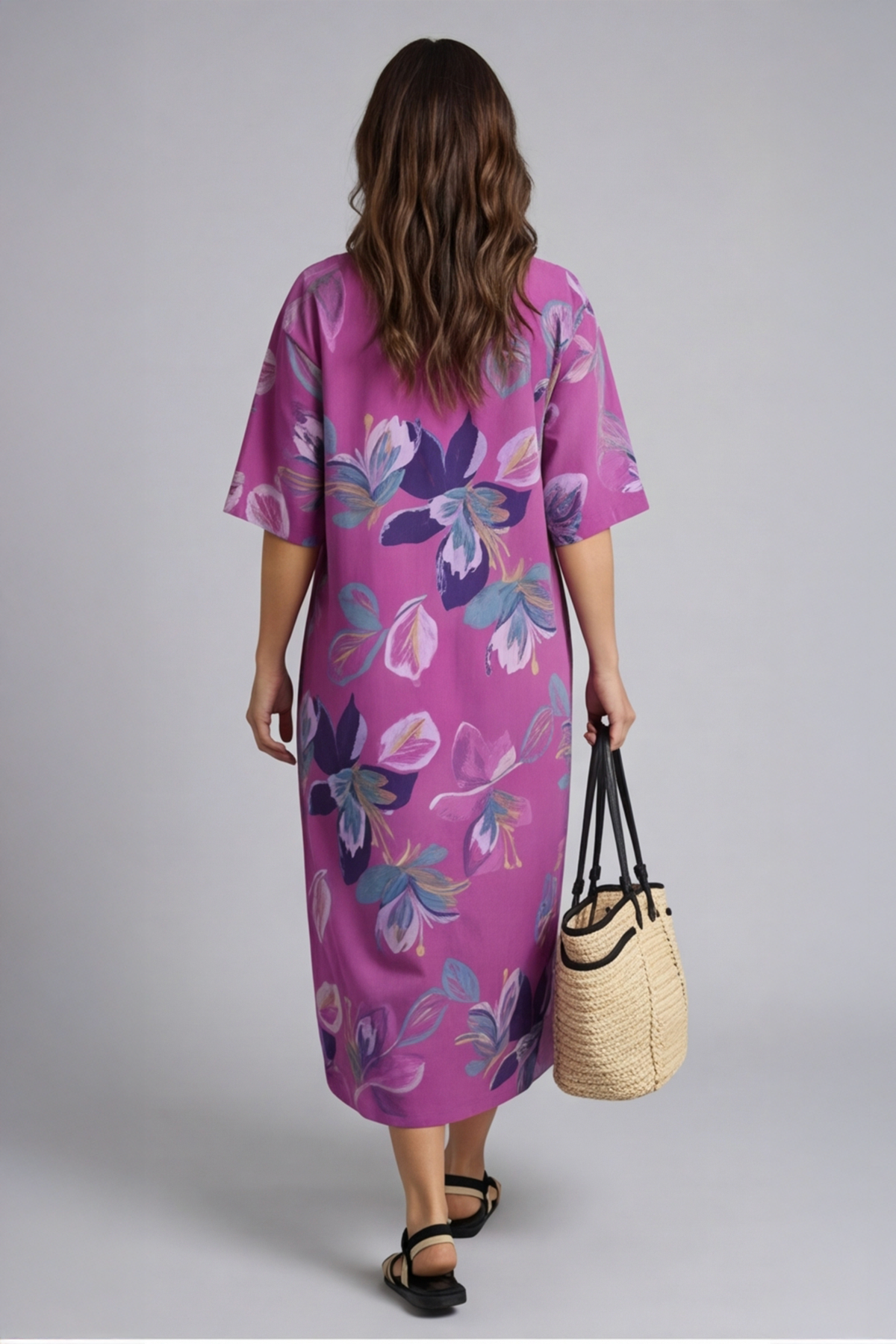 Mallory Print Linen Dress Purple