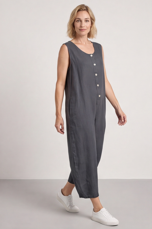 Margot Sleeveless Linen Jumpsuit Charcoal - Image 3