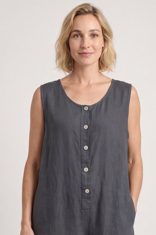 Margot Sleeveless Linen Jumpsuit Charcoal - Image 4