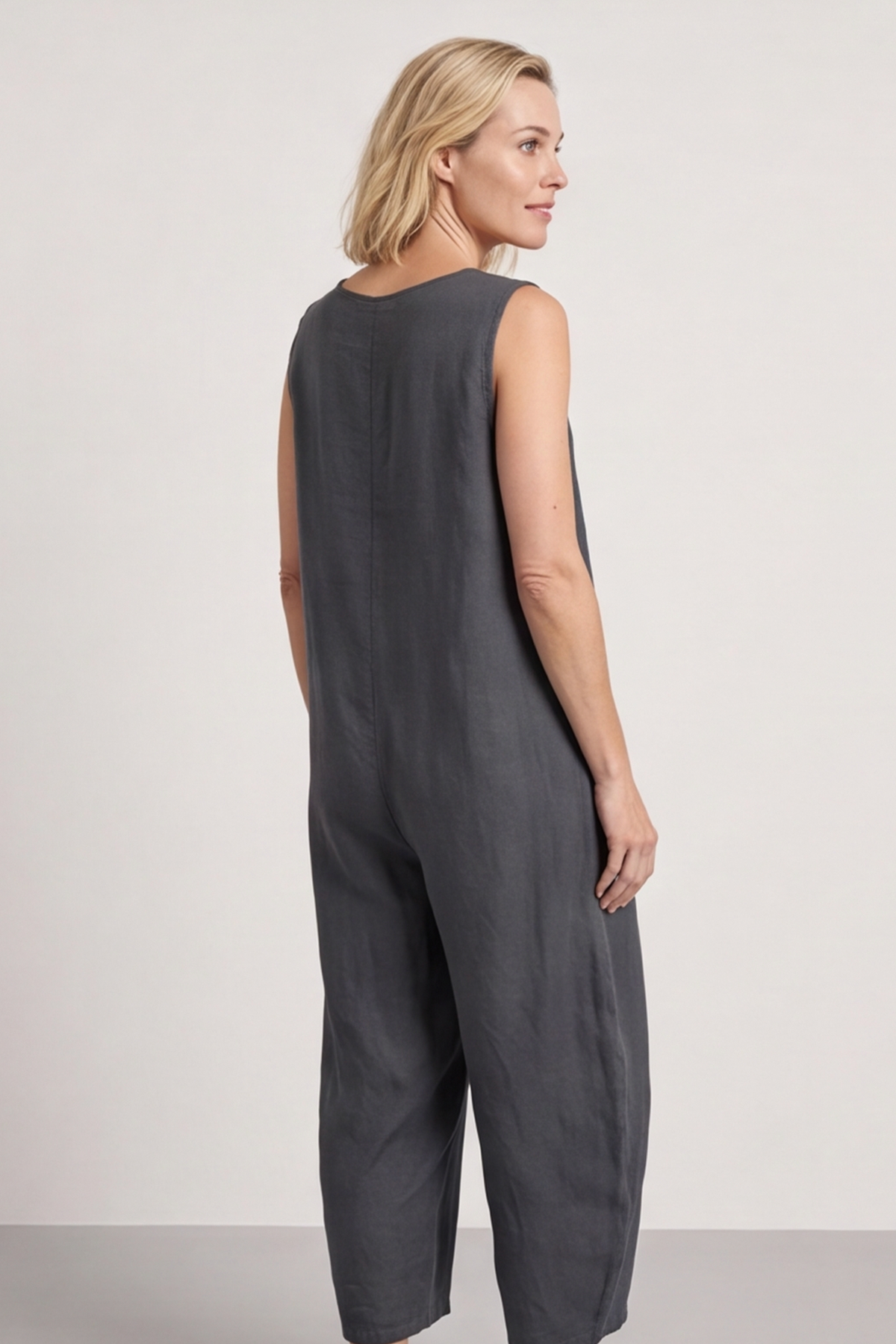 Margot Sleeveless Linen Jumpsuit Charcoal