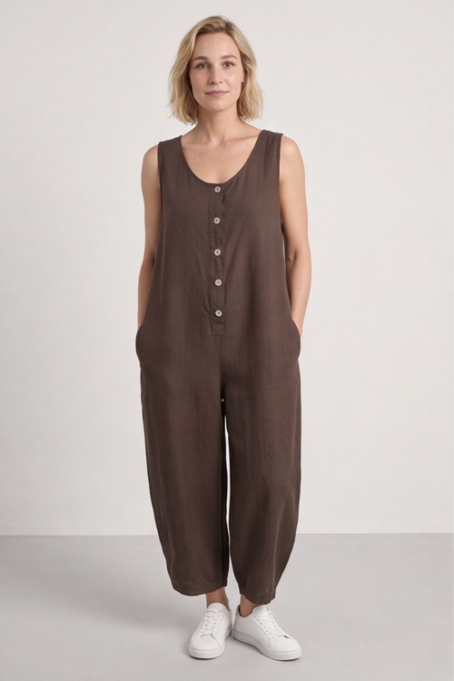 Margot Sleeveless Linen Jumpsuit Cocoa - Image 7