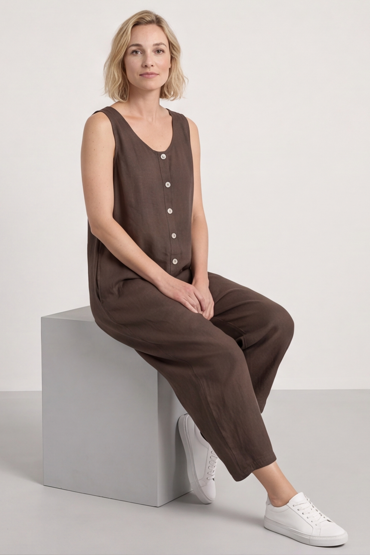 Margot Sleeveless Linen Jumpsuit Cocoa