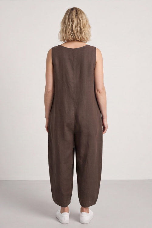 Margot Sleeveless Linen Jumpsuit Cocoa - Image 5