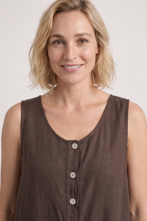 Margot Sleeveless Linen Jumpsuit Cocoa - Image 6