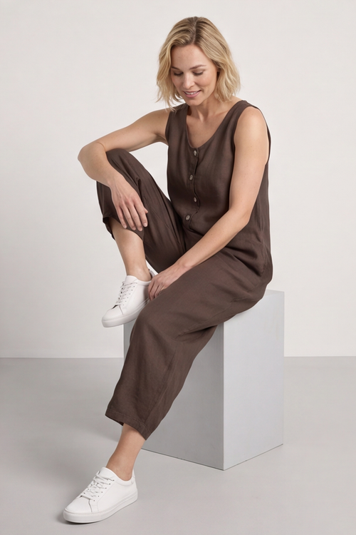 Margot Sleeveless Linen Jumpsuit Cocoa - Image 2