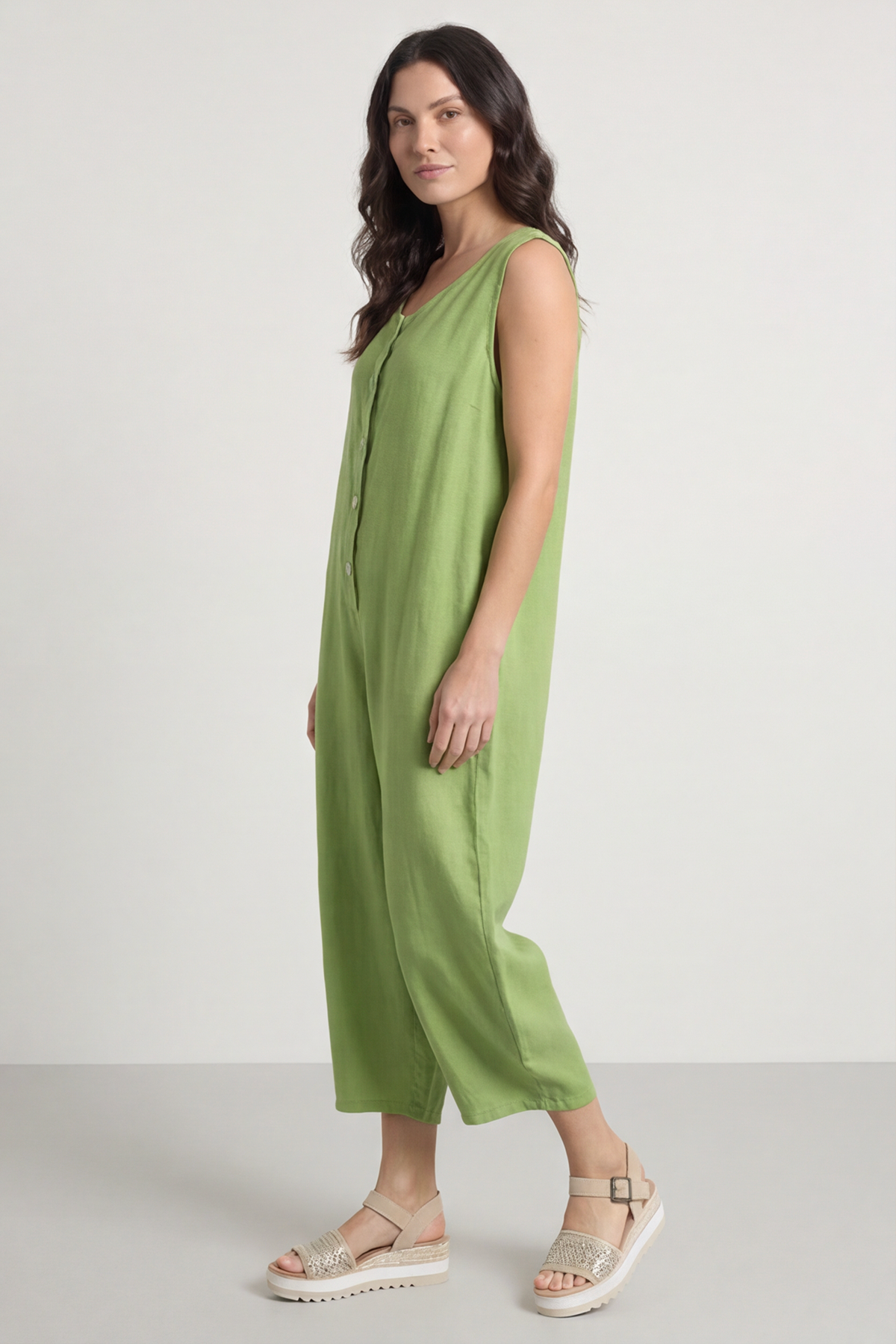 Margot Sleeveless Linen Jumpsuit Green