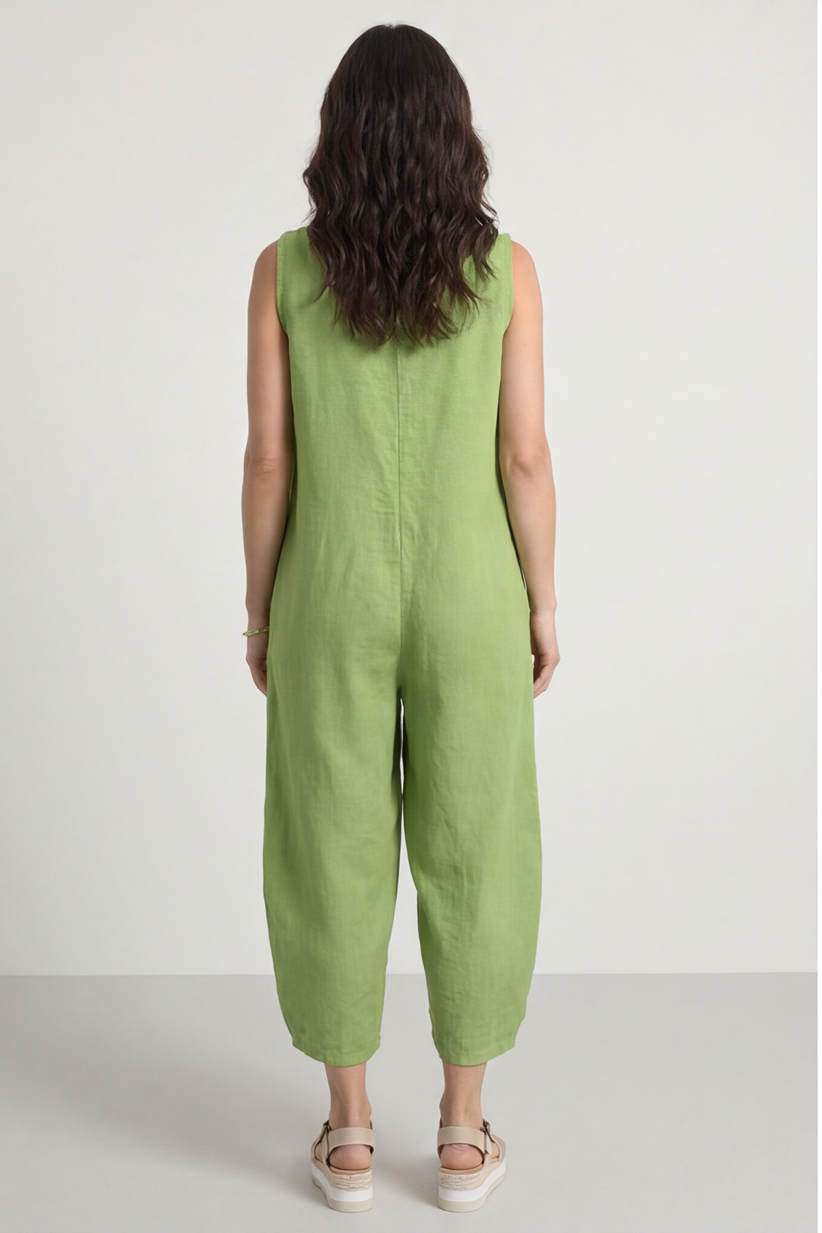 Margot Sleeveless Linen Jumpsuit Green
