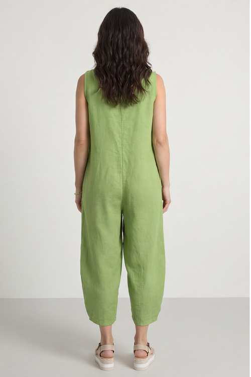 Margot Sleeveless Linen Jumpsuit Green - Image 4