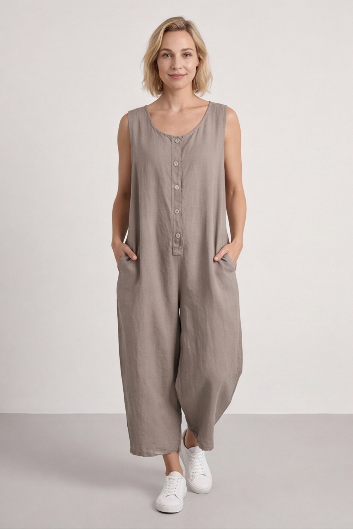 Margot Sleeveless Linen Jumpsuit Mocha