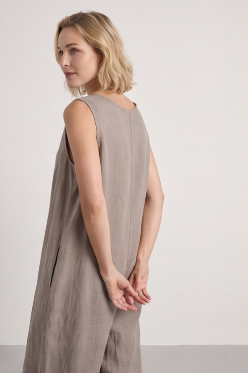 Margot Sleeveless Linen Jumpsuit Mocha - Image 3
