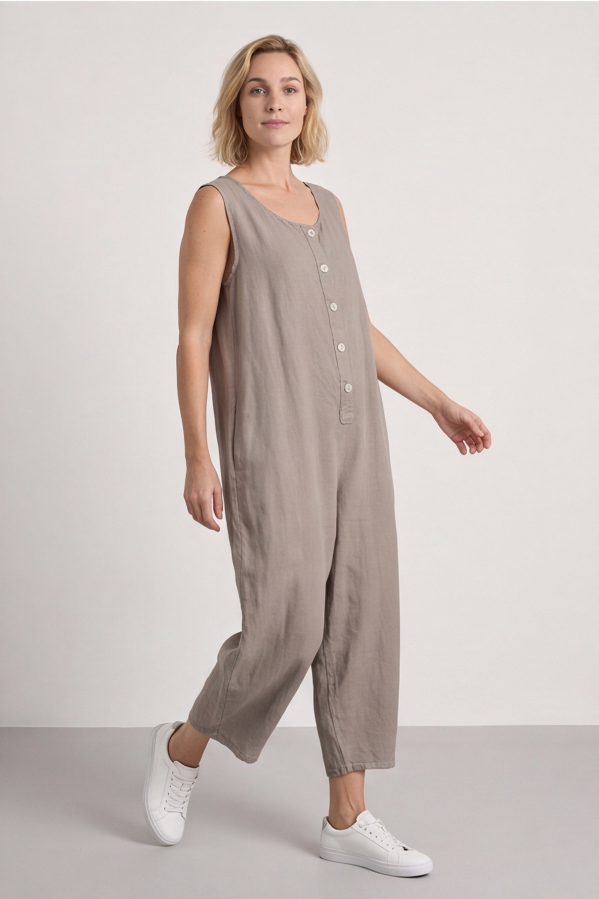 Margot Sleeveless Linen Jumpsuit Mocha