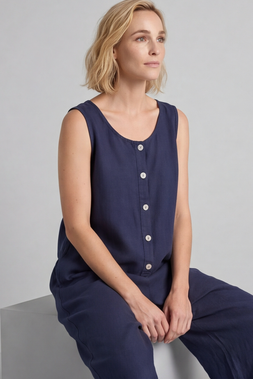 Margot Sleeveless Linen Jumpsuit Navy - Image 2