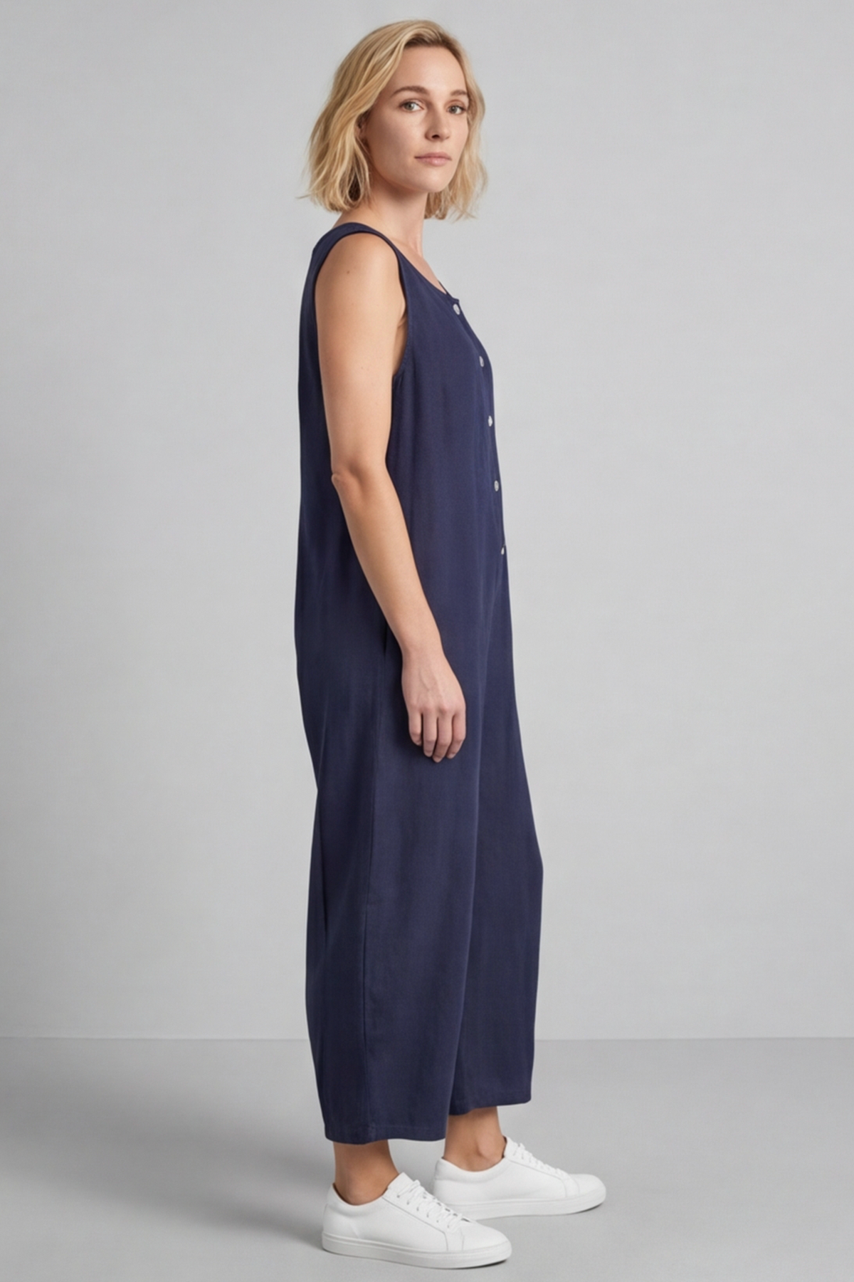 Margot Sleeveless Linen Jumpsuit Navy