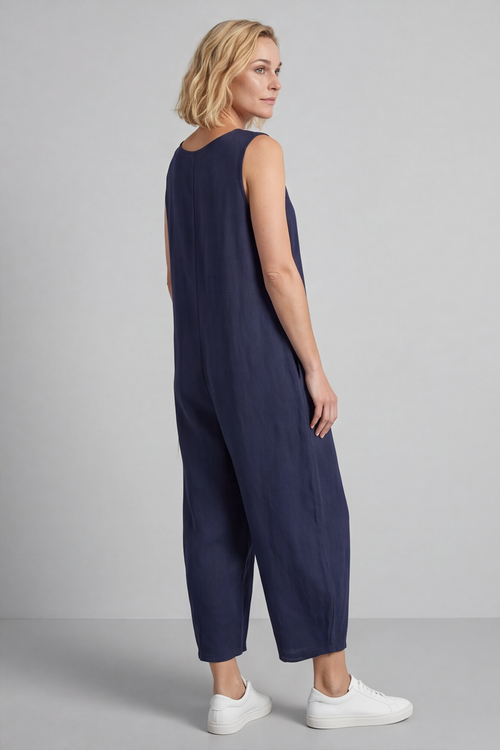 Margot Sleeveless Linen Jumpsuit Navy - Image 5