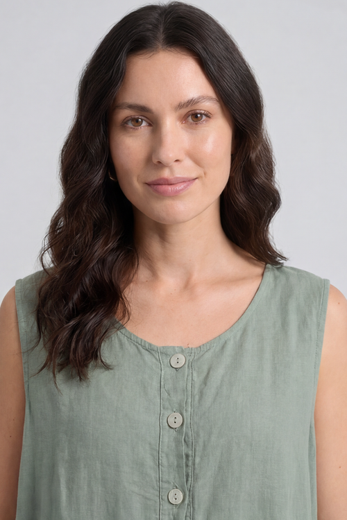Margot Sleeveless Linen Jumpsuit Khaki - Image 2