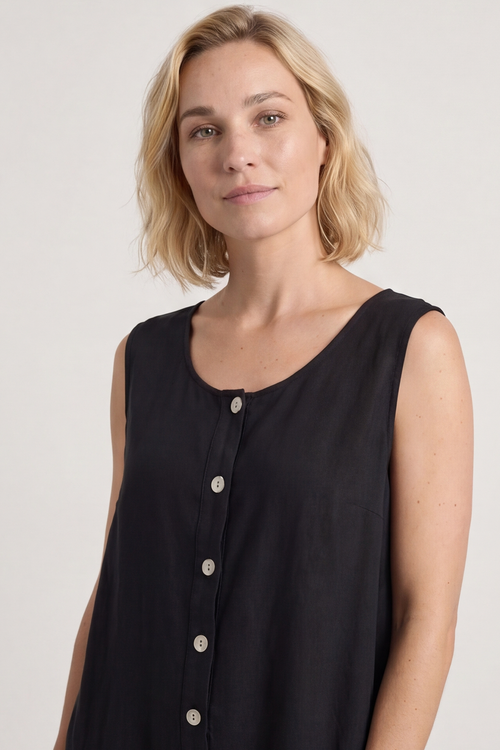 Margot Sleeveless Linen Jumpsuit Black - Image 2