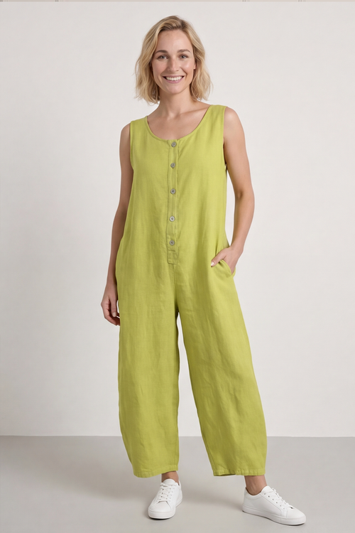 Margot Sleeveless Linen Jumpsuit Olive - Image 5