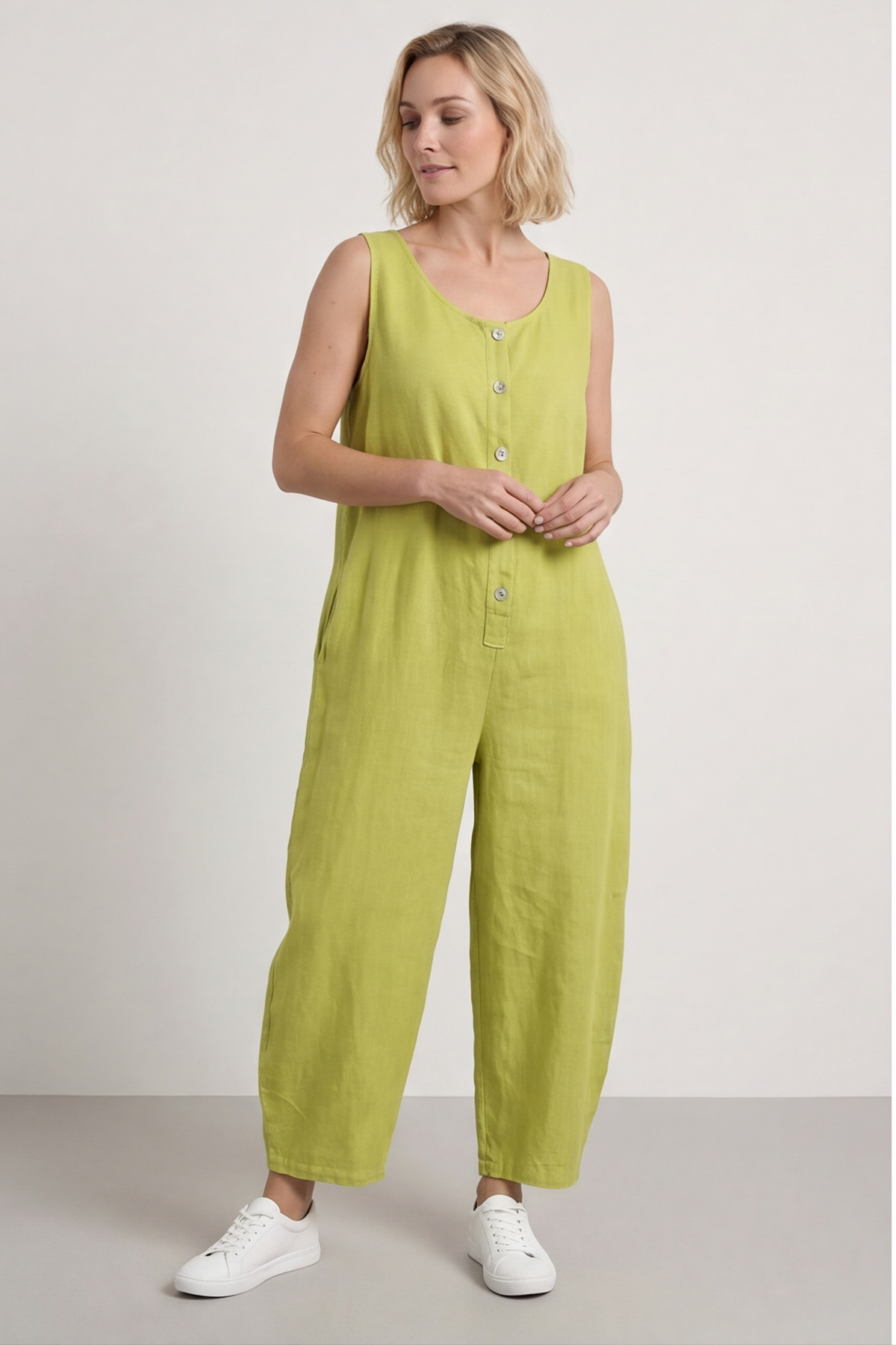 Margot Sleeveless Linen Jumpsuit Olive