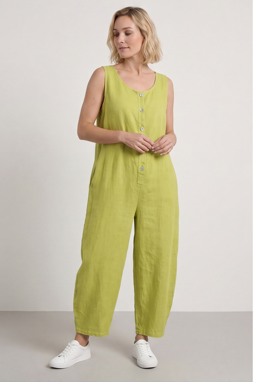 Margot Sleeveless Linen Jumpsuit Olive - Image 4
