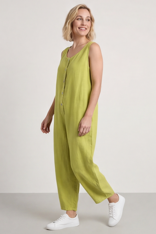 Margot Sleeveless Linen Jumpsuit Olive - Image 1