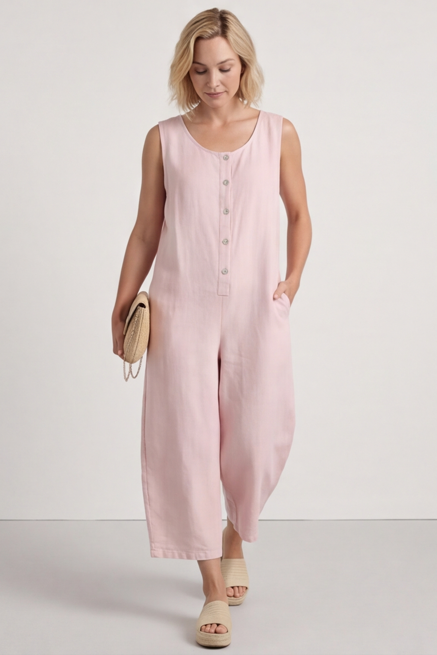 Margot Sleeveless Linen Jumpsuit Pink