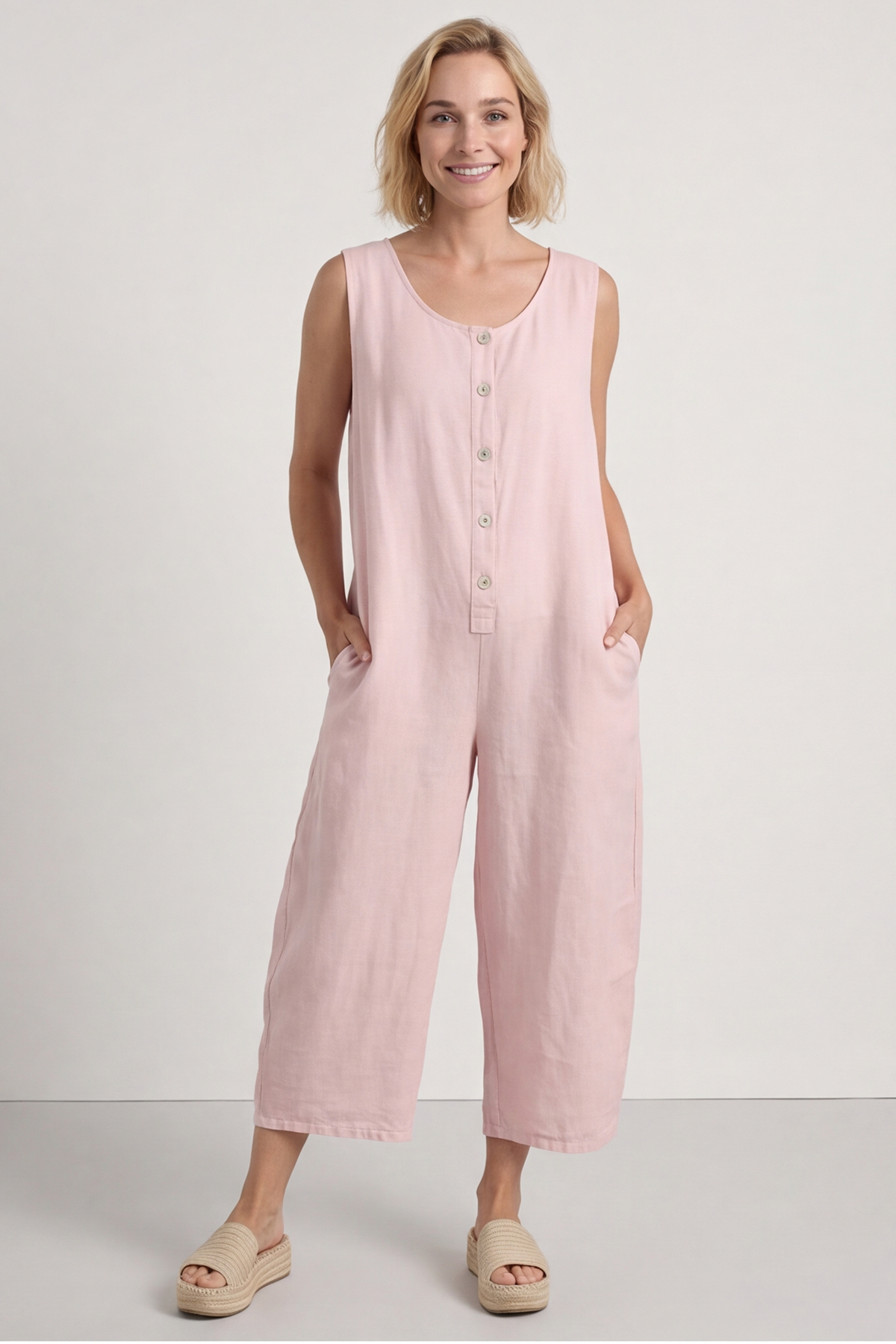 Margot Sleeveless Linen Jumpsuit Pink