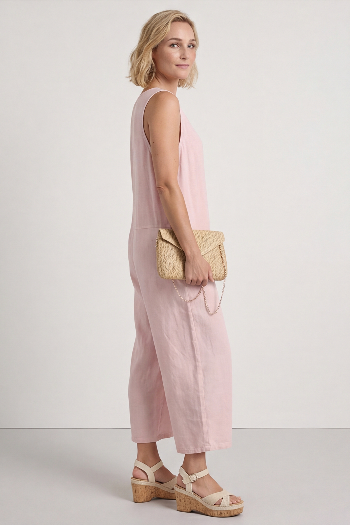 Margot Sleeveless Linen Jumpsuit Pink