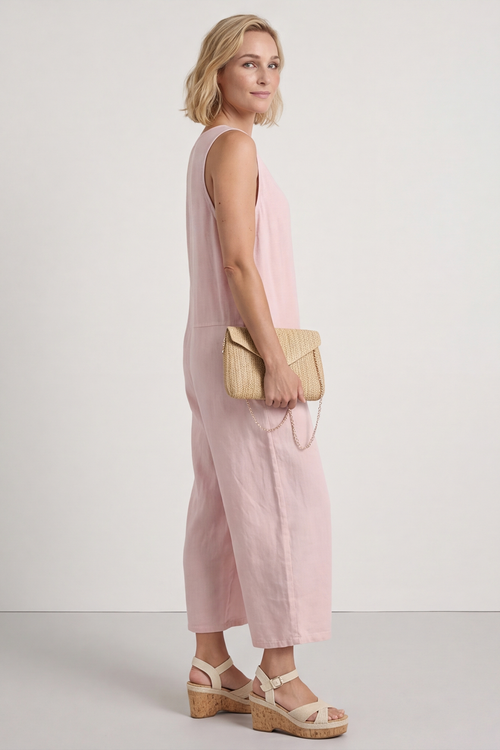 Margot Sleeveless Linen Jumpsuit Pink - Image 5