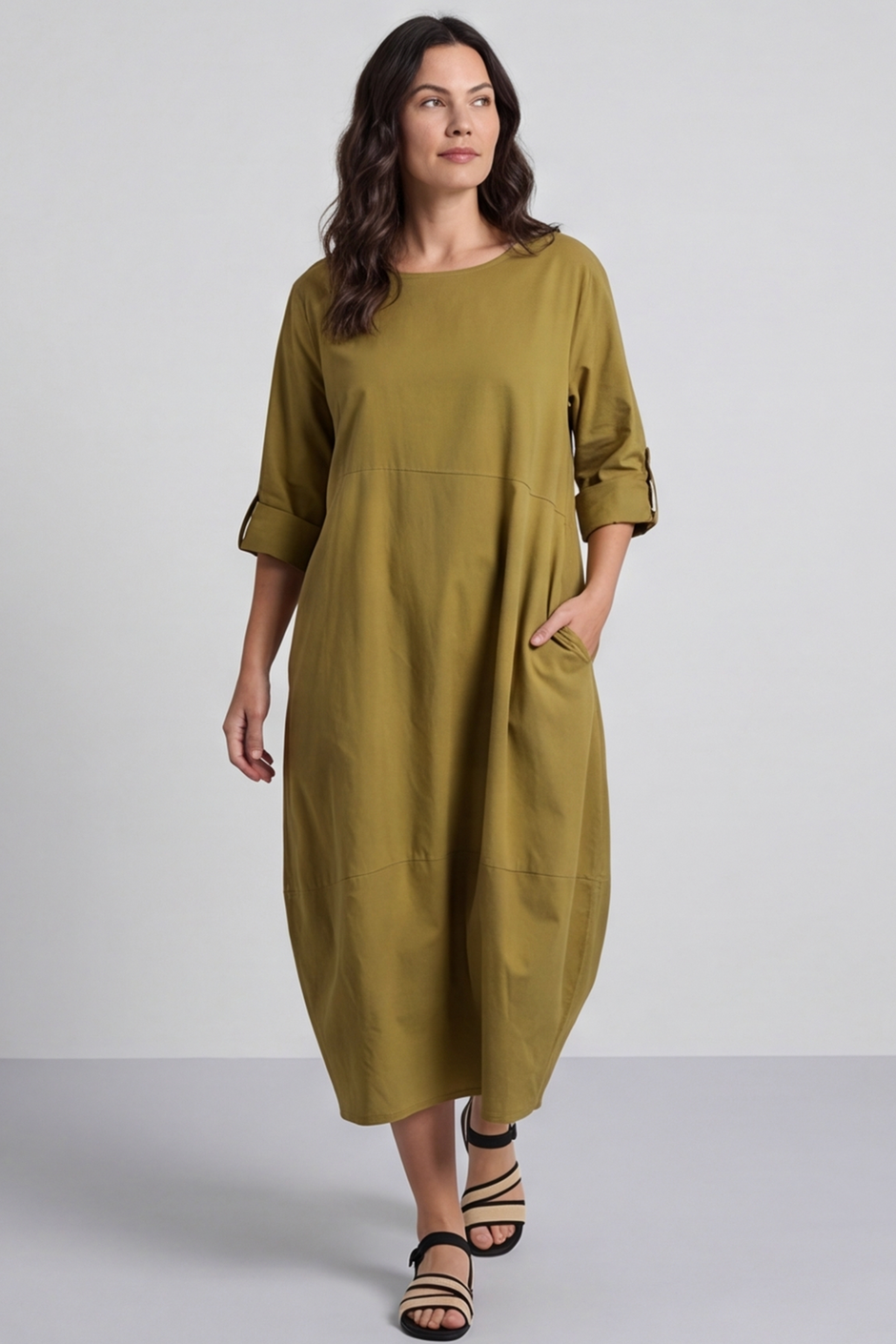 Melany Pocket Cotton Dress Moss