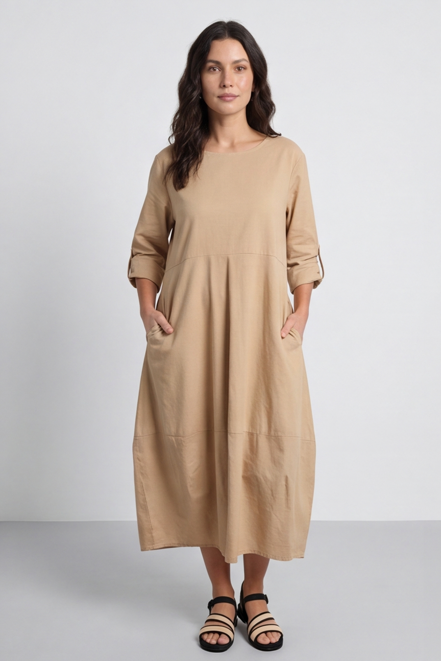 Melany Pocket Cotton Dress Camel