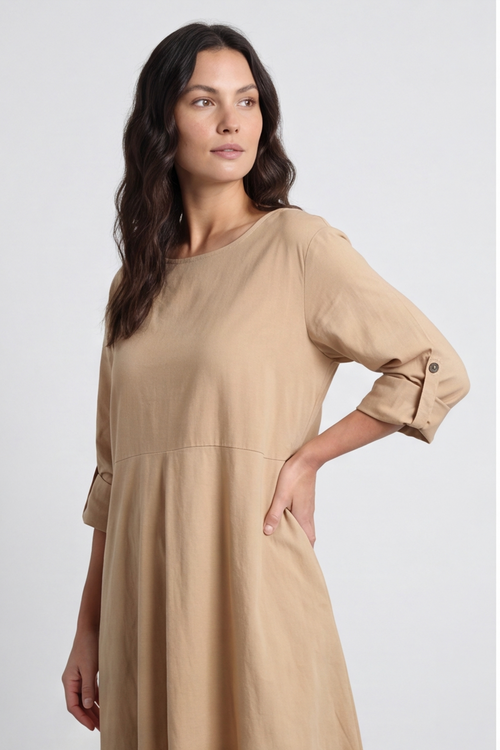 Melany Pocket Cotton Dress Camel - Image 6