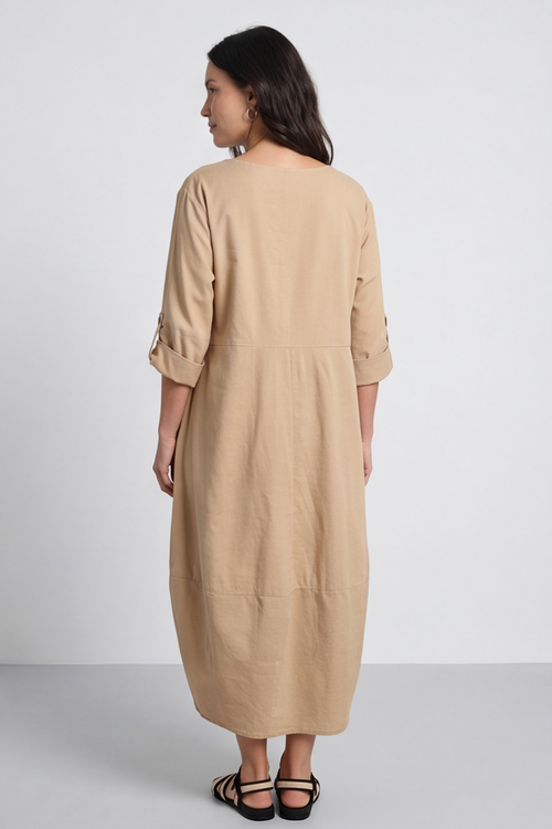 Melany Pocket Cotton Dress Camel - Image 3