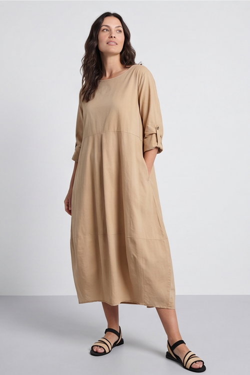 Melany Pocket Cotton Dress Camel - Image 4