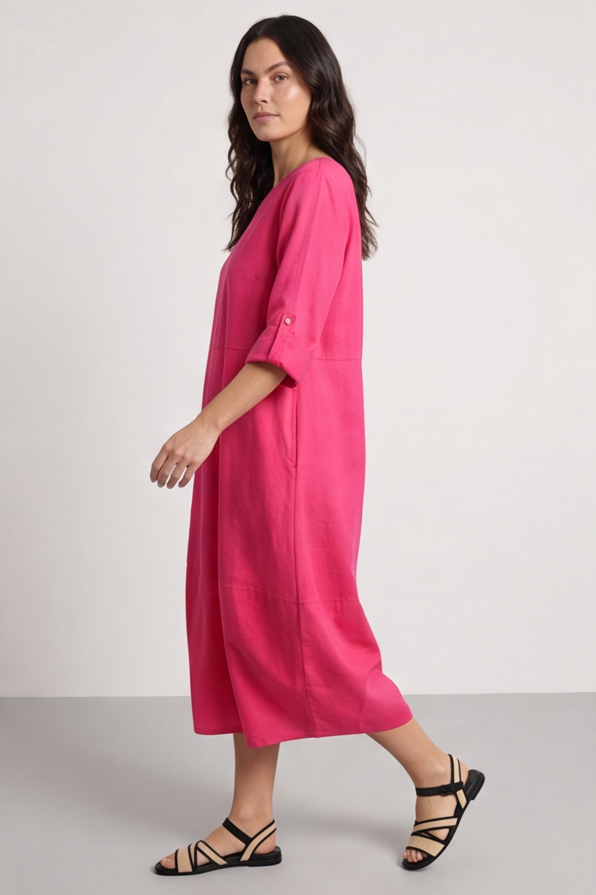 Melany Pocket Cotton Dress Fuchsia