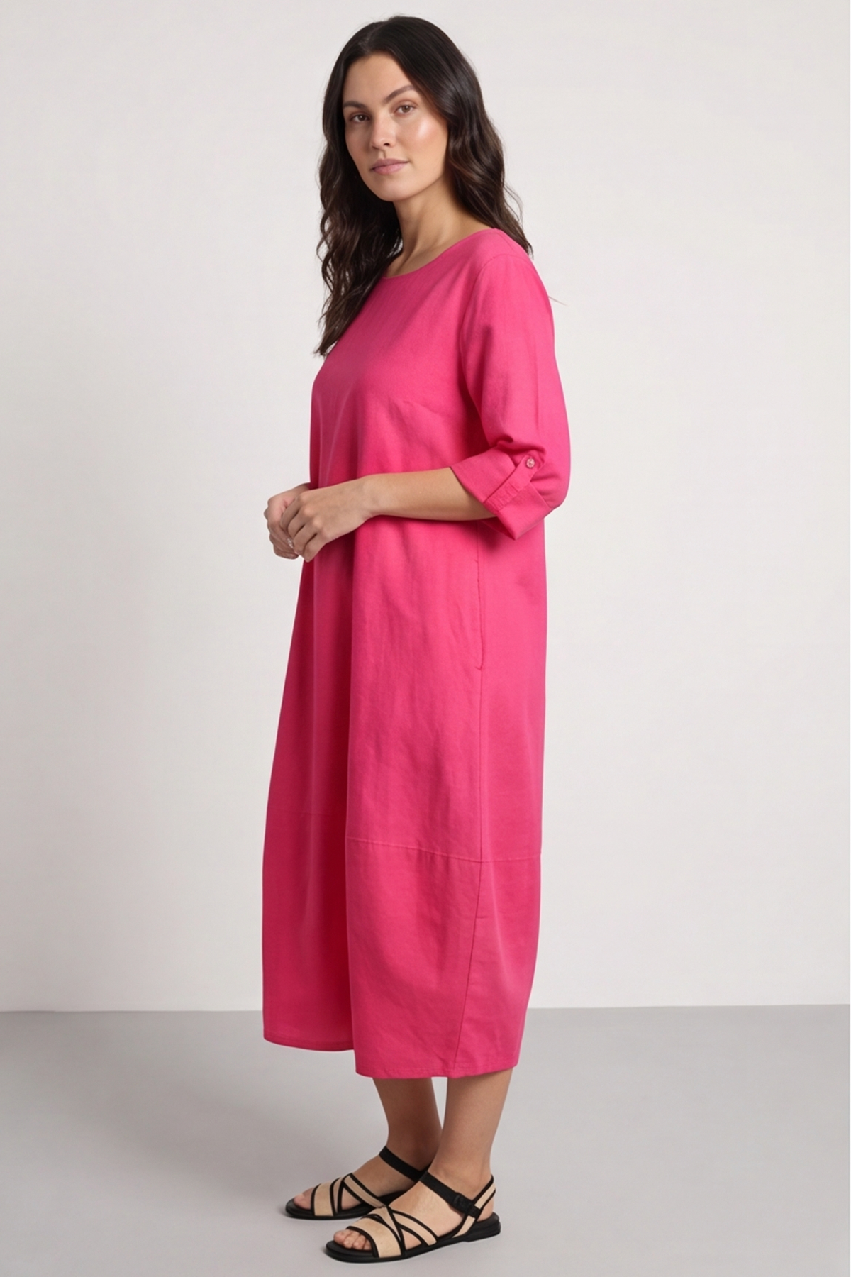 Melany Pocket Cotton Dress Fuchsia